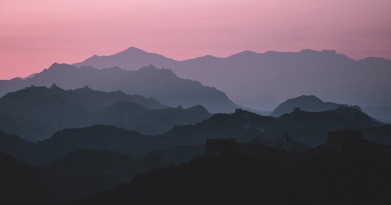 Purple sunrise on the great wall of China