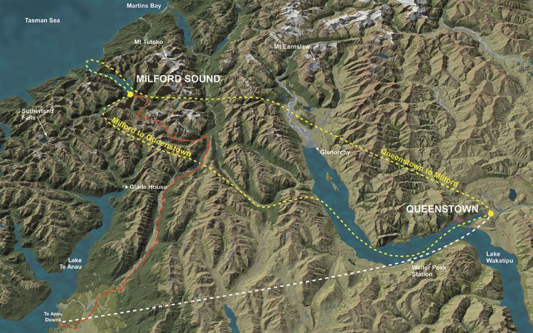 Fixed wing Milford Sound flight path