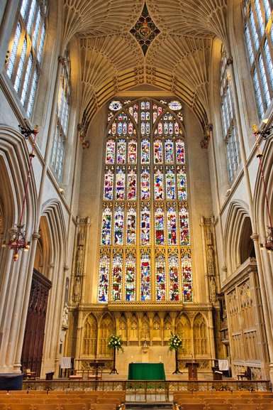 Massive stained windows and detailed the ceiling and arches, have everyone looking up at the beauty