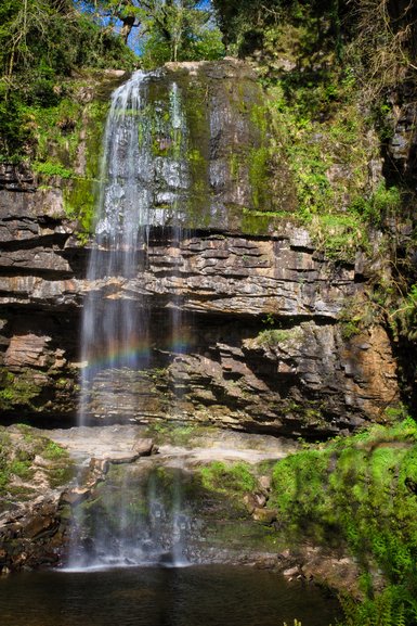 The impressive Henrhyd Falls even with little water