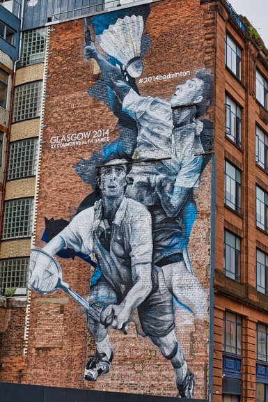 There are a few murals dedicated to the Commonwealth Games which were held in Glasgow in 2014