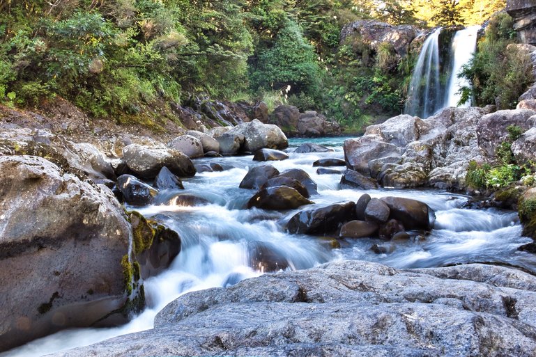The beautiful Tawhai Falls and cascading waters of Whakapapanui River