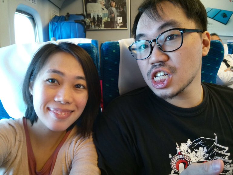 My brother and I in the bullet-train, en route to Kyoto
