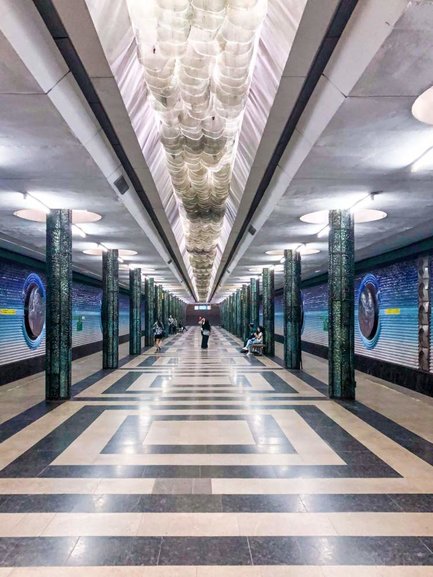 The Kosmonavtlar metro station, dedicated to Soviet space exploration.