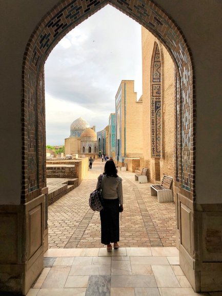 Watching the golden sunset at Shah-i-Zinda in Samarkand, Uzbekistan.