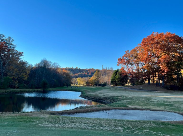 Finishing  hole, north nine. Classic Blue Ridge mountain golf at Etowah Valley