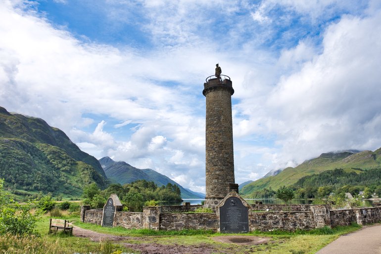 The monument with a Highlander standing proudly at the top
