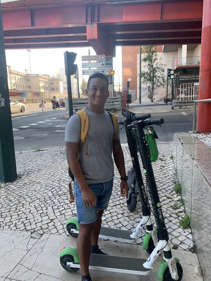 Nathan trying out a Lime Scooter