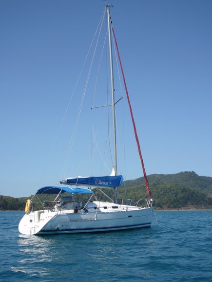 Anchorage of a sailing yacht in the Whitsunday Islands