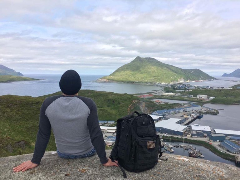 Brady overlooking Dutch Harbor, Alaska