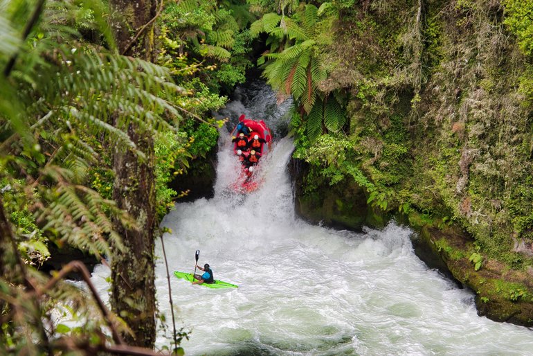 Rafters going over Tutea Falls