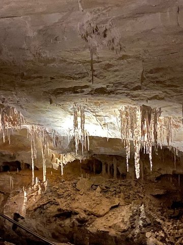 Stalactite - formed of calcium salts deposits of dripping water. 