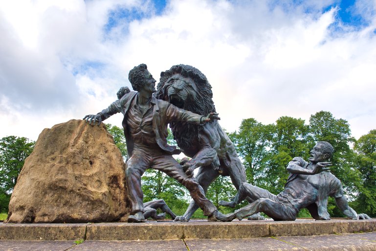 David Livingston being attacked by a lion that had attacked a village