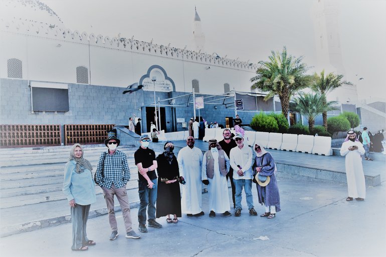 My tour group standing outside the Quba Mosque