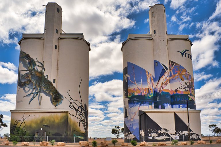 The silos from the street front