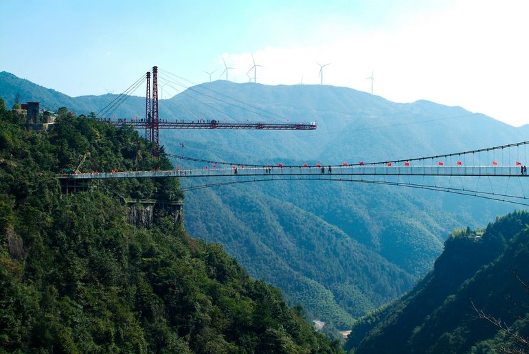 View of the glass constructions above the Lingjiangyuan canyon