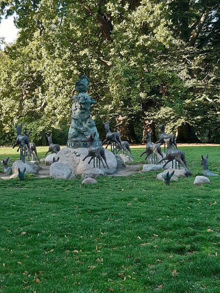 Diana, the Roman hunting goddess surrounded by deers