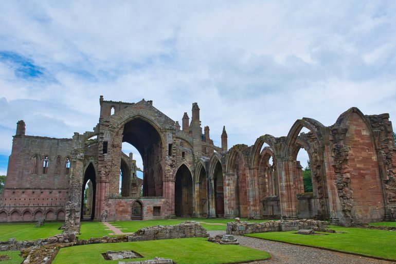 The ruins of Melrose Abbey are impressive even in their present state