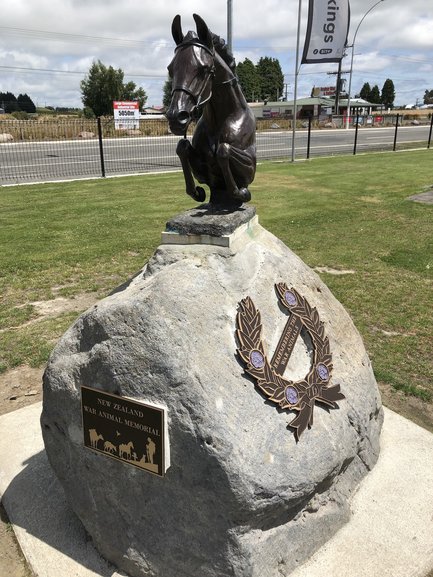 The New Zealand War Animal Memorial. Purple poppies represent the animals whereas red is for human life