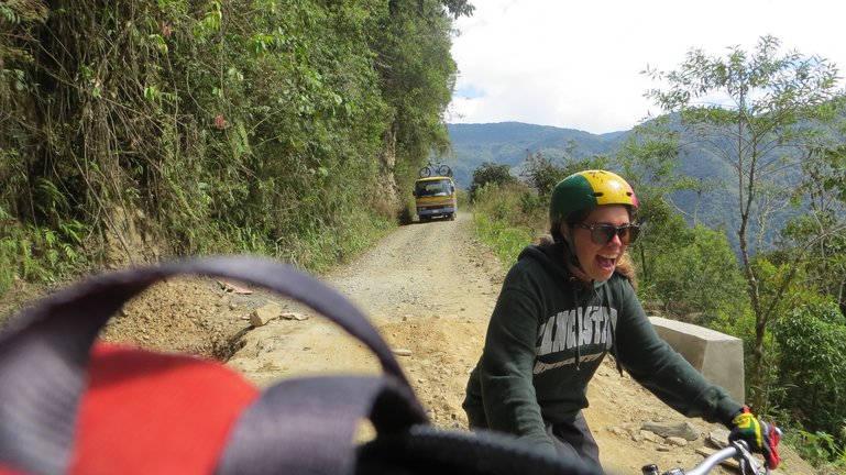 Me, cycling into Coroico, Bolivia, along the Death Road