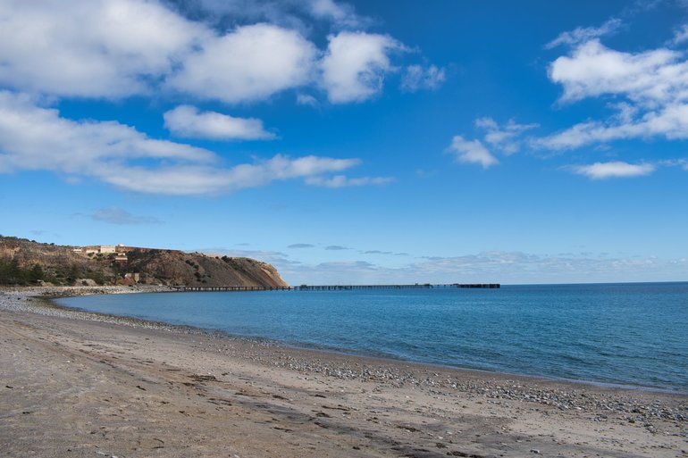 Rapid Bay Jetty lies at one end of the long beach at Rapid Bay