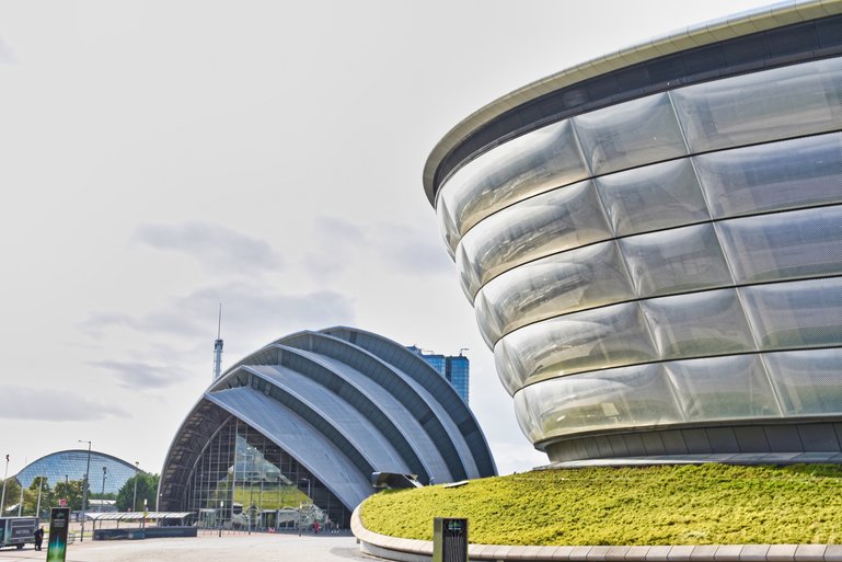 The Armadillo and SSE Hydro and Science Centre behind them