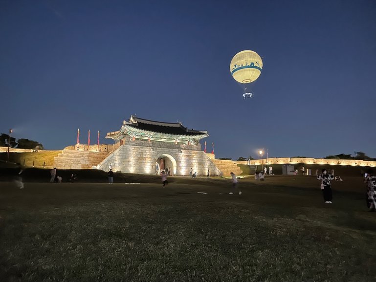 Suwon Fortress gate at night