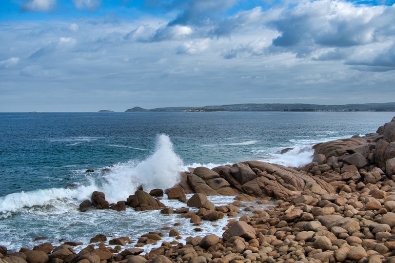 Watch the power of the Southern Ocean as it crashes onto the rocks along the shore