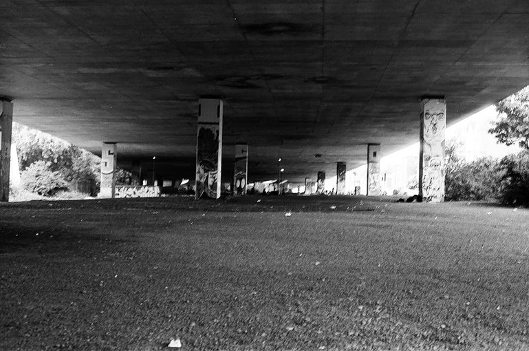 Bristol Skate Park under a motorway in 35mm
