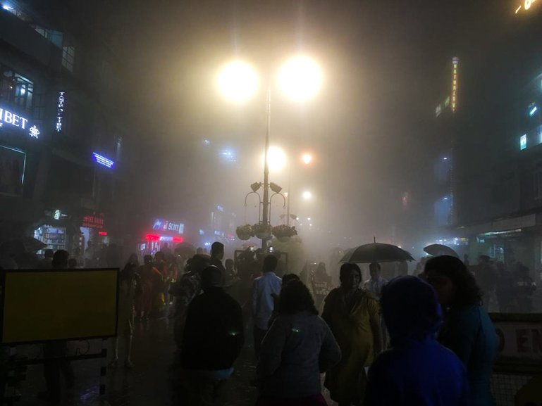 Foggy streetsof M.G.Marg after rain