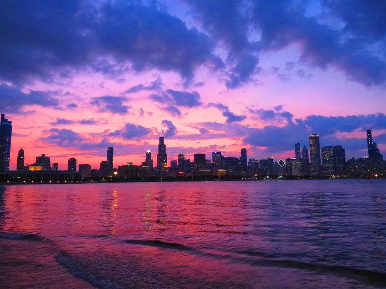 Beautiful sunset skyline view from Alder Planetarium