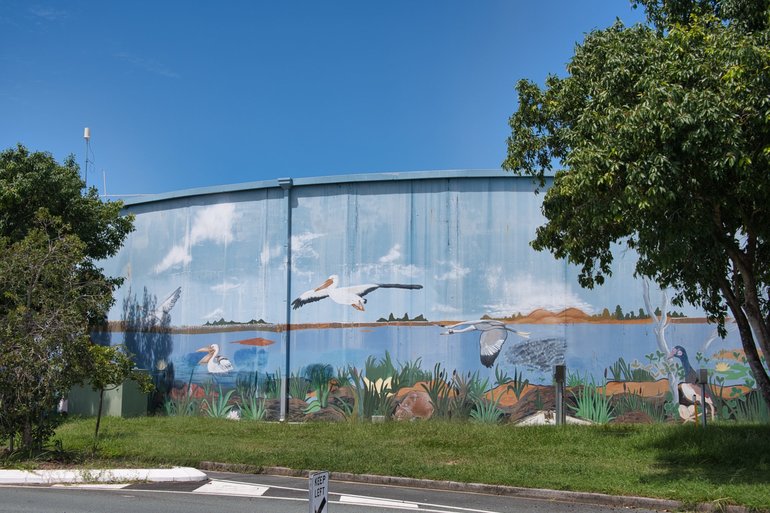 The colourful water tank on Morris Road that highlights the wildlife in the area