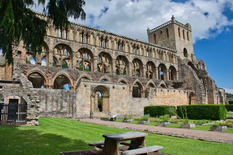 Jedburgh Abbey complete with picnic tables