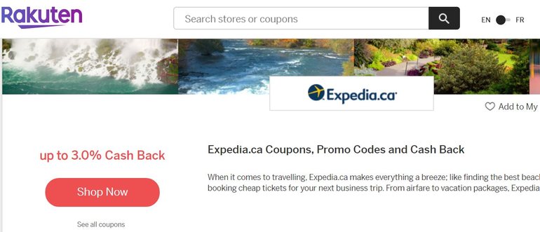 Rakuten.ca Expedia cashback