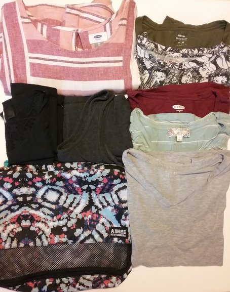 That's 5 t-shirts, 2 tank tops and a dress that all fit in a medium packing cube (14 inches by 10 inches by 3 inches)