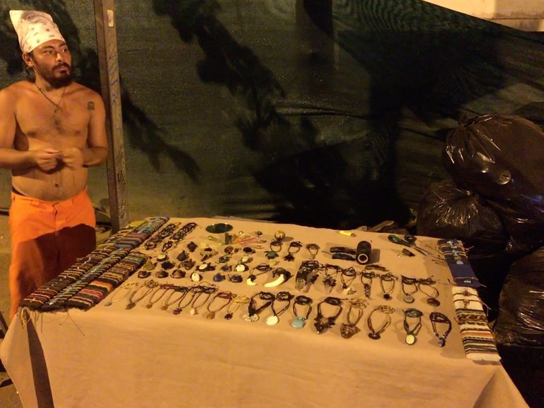 My friend Peluca selling his jewellery in Montezuma, Costa Rica