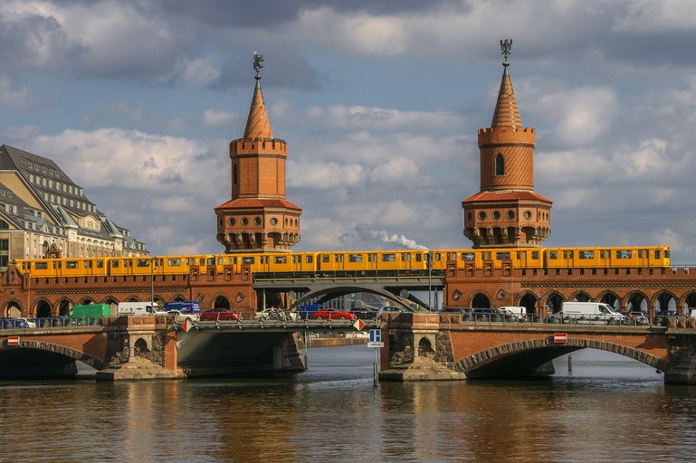 Train on the Oberbaum Bridge, Berlin, Germany