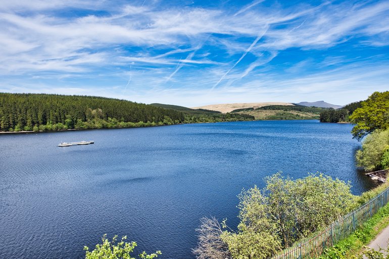 The blue waters of Pontsticill Reservoir