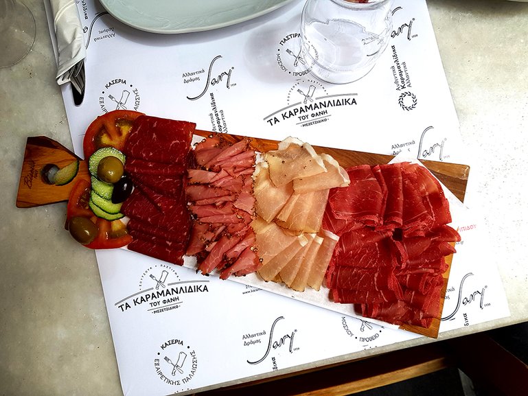 Variety of Greek  cold cuts