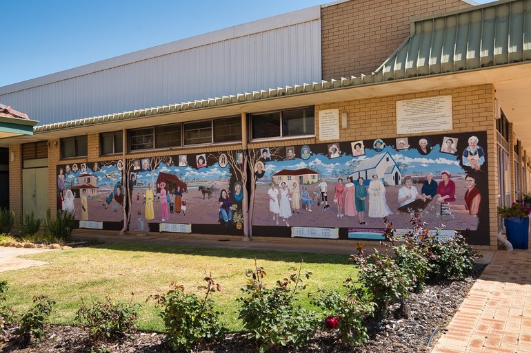 The Pioneering Women Mural features 48 who were pioneers of the area.
