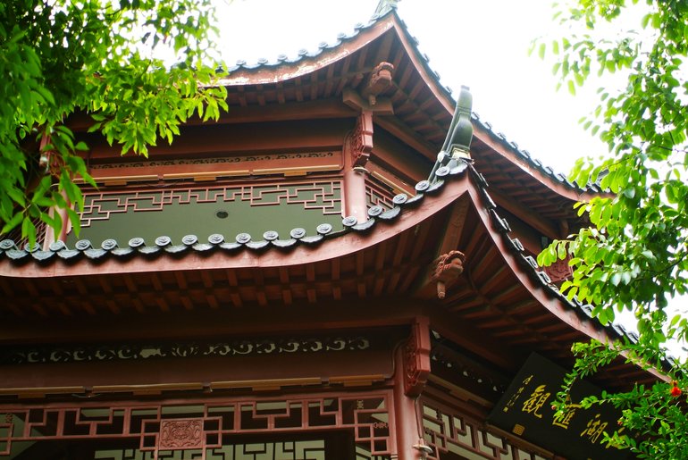 Lake and River-view Pavilion on the top of Wushan First Peak