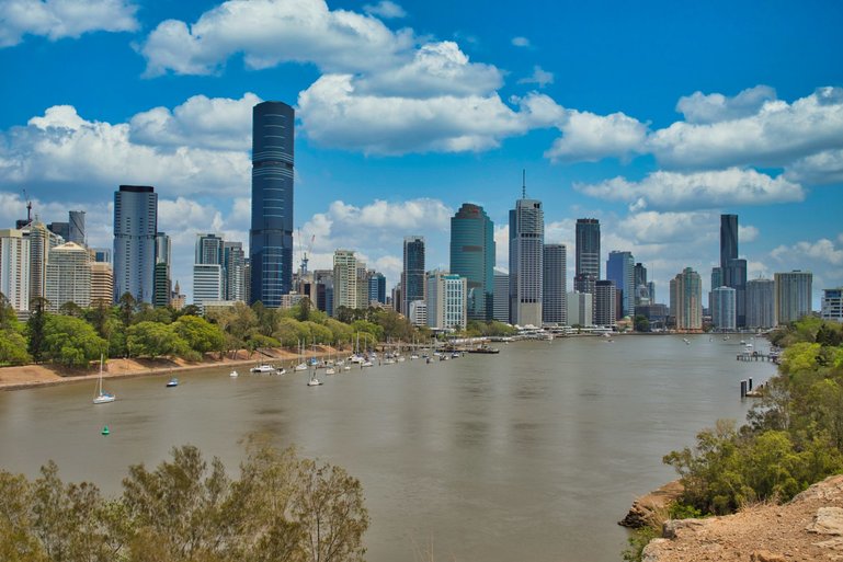 The view of the city skyline from the Kangaroo Point Cliffs