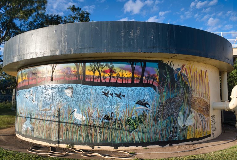 A fence is around the water tank, so it's a bit hard to get a good photo