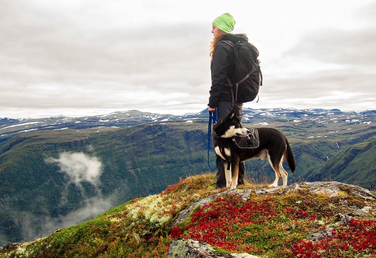 female winter hiking