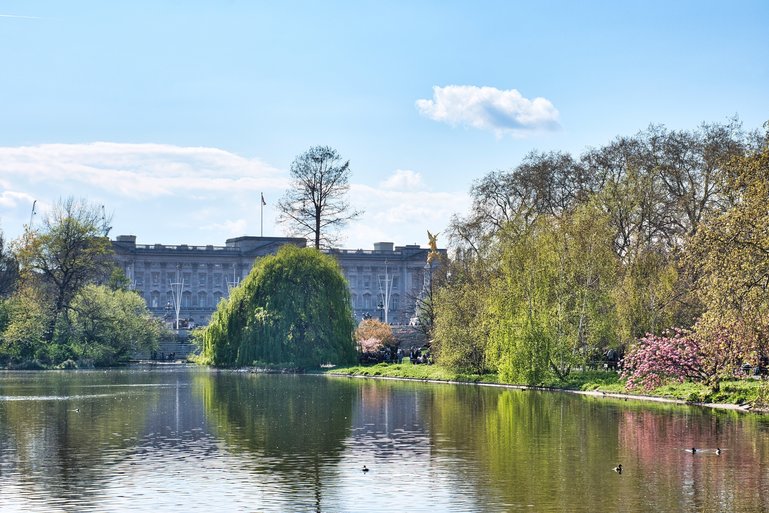 Buckingham Palace from the bridge in St. James Park