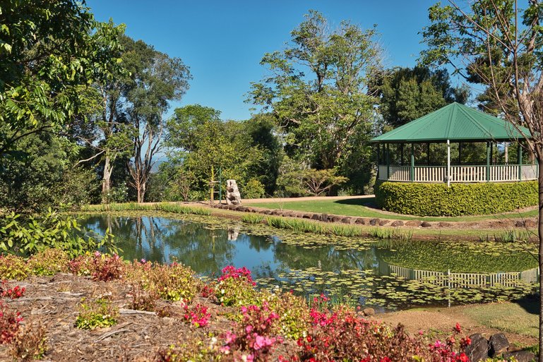 The beautiful gardens with ponds and shelters