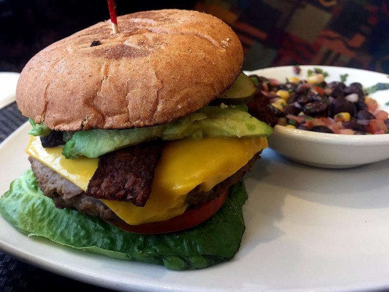 Vegan burger with seitan bacon in Las Vegas.