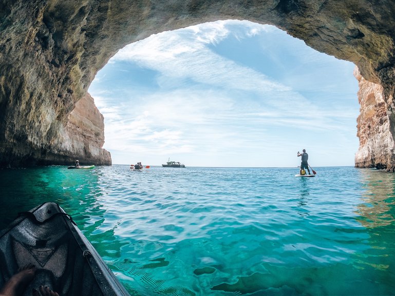 Kayaking through the Benagil caves 