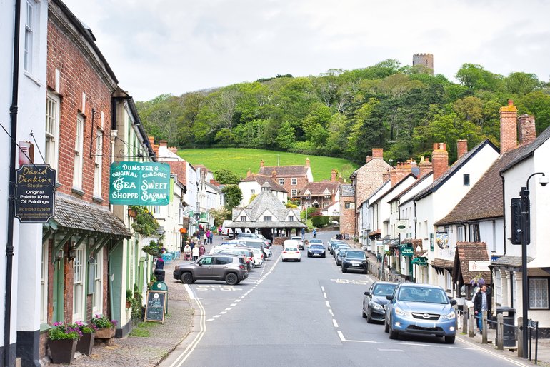 The Yarn Market building on the end of the road on the left