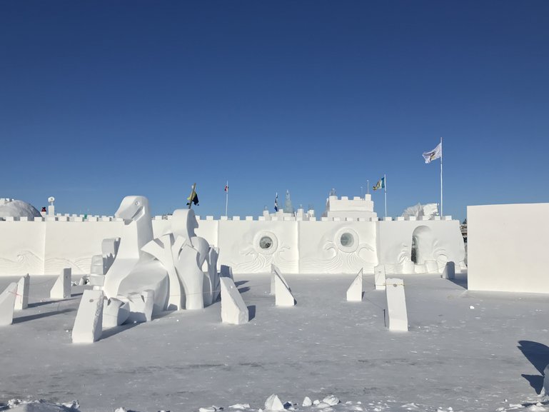 The SnowKing Castle on frozen Great Slave Lake in Yellowknife, NWT Canada